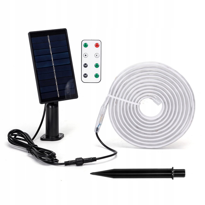 Banda LED solara 3m 30W RGB IP65 cu panou solar si suport de montaj