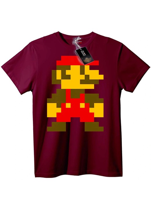 Tricou Retro Mario Pixel Art, Visiniu