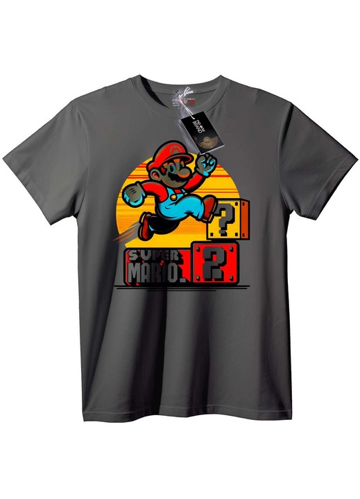 Tricou Retro Super Mario, Gri