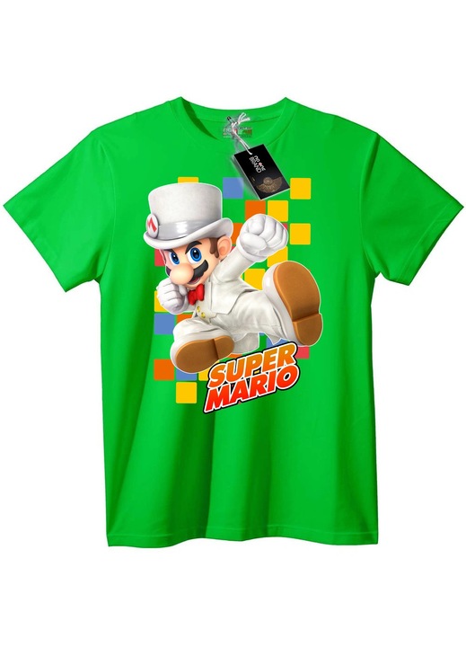 Tricou Super Mario în costum alb, Verde deschis