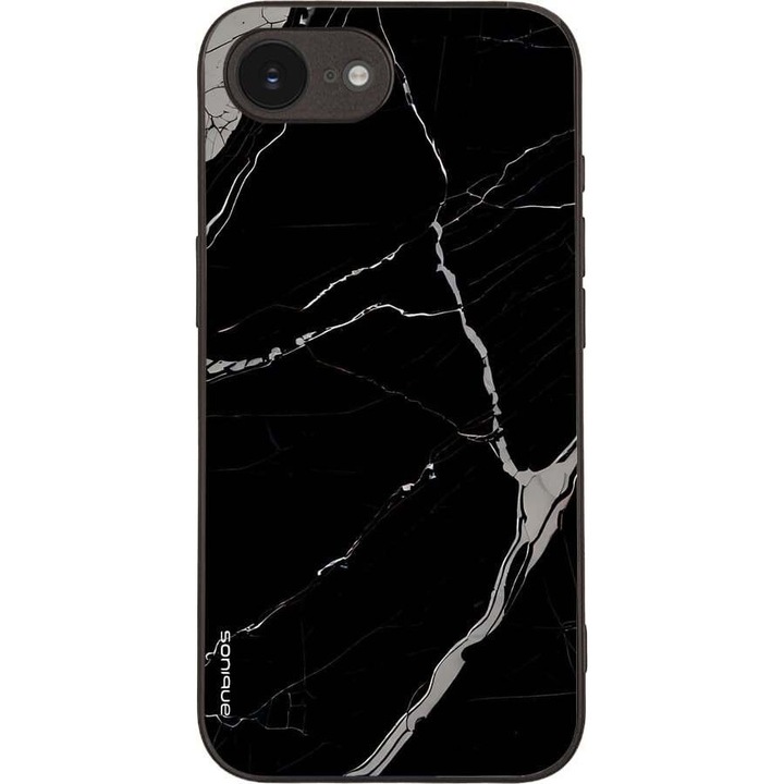 Husa telefon Sonique Marble Series pentru Apple iPhone 16, silicon, design marmura, antiderapant, negru