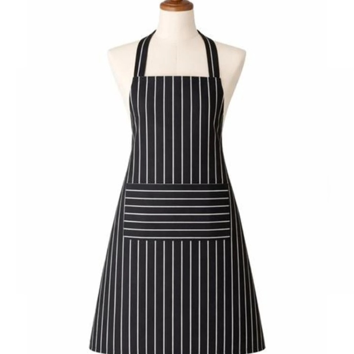 Sort bucatarie textil premium cu dungi, model Negru cu alb, sort gatit elegant cu buzunar