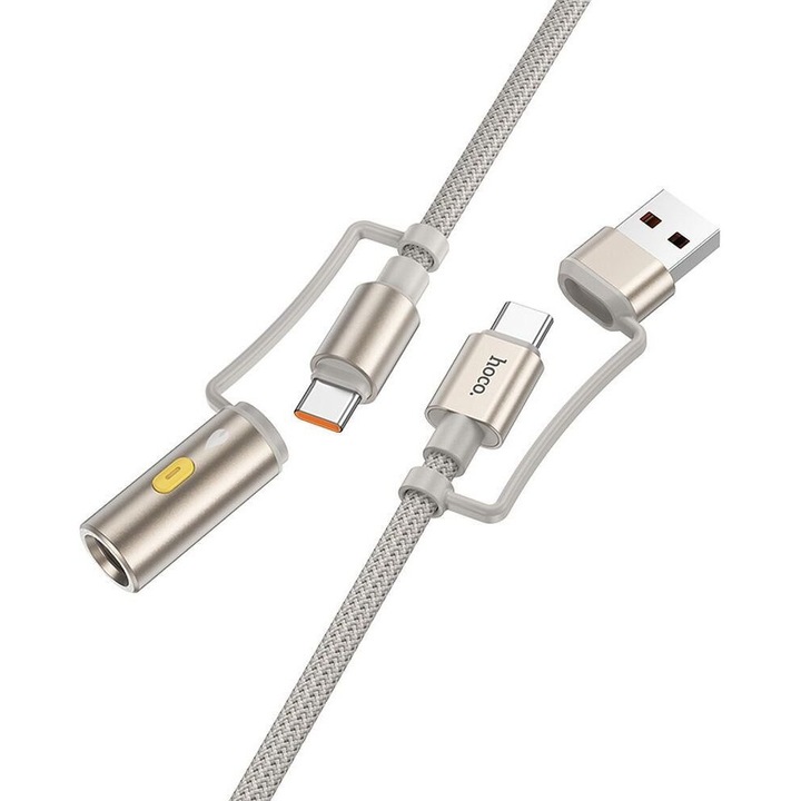 Cablu de date Hoco USB-C / USB-A cu bricheta auto, 60W, 1.2m, gri