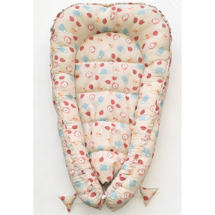 Cosulet bebe (Baby Nest) pentru dormit 90x50 cm, bumbac Oeko Tex, PPBN001baloane, Primii Pasi