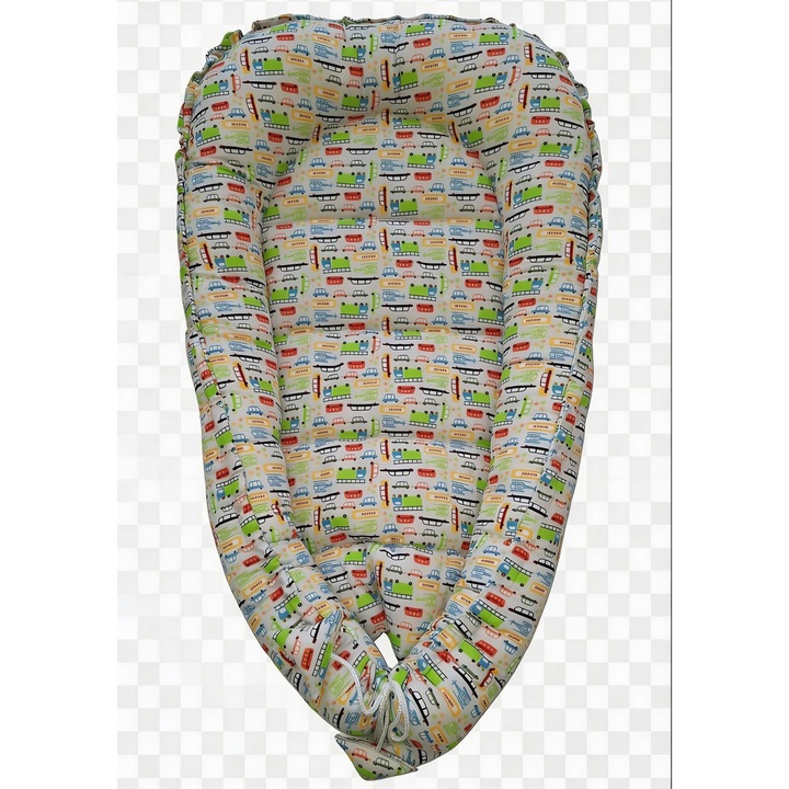 Cosulet bebe (Baby Nest) pentru dormit 90x50 cm, bumbac Oeko Tex, PPBN001masinute, Primii Pasi