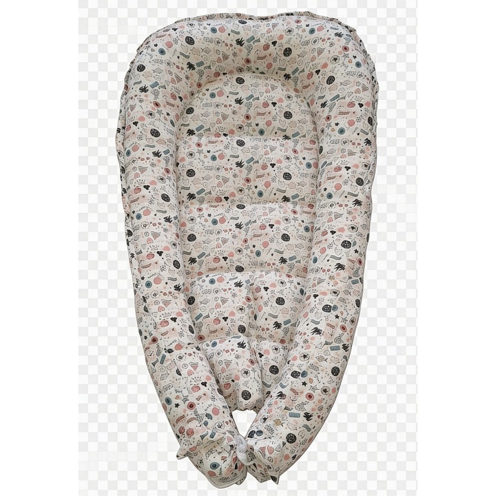 Cosulet bebe (Baby Nest) pentru dormit 90x50 cm, bumbac Oeko Tex, PPBN001desene, Primii Pasi