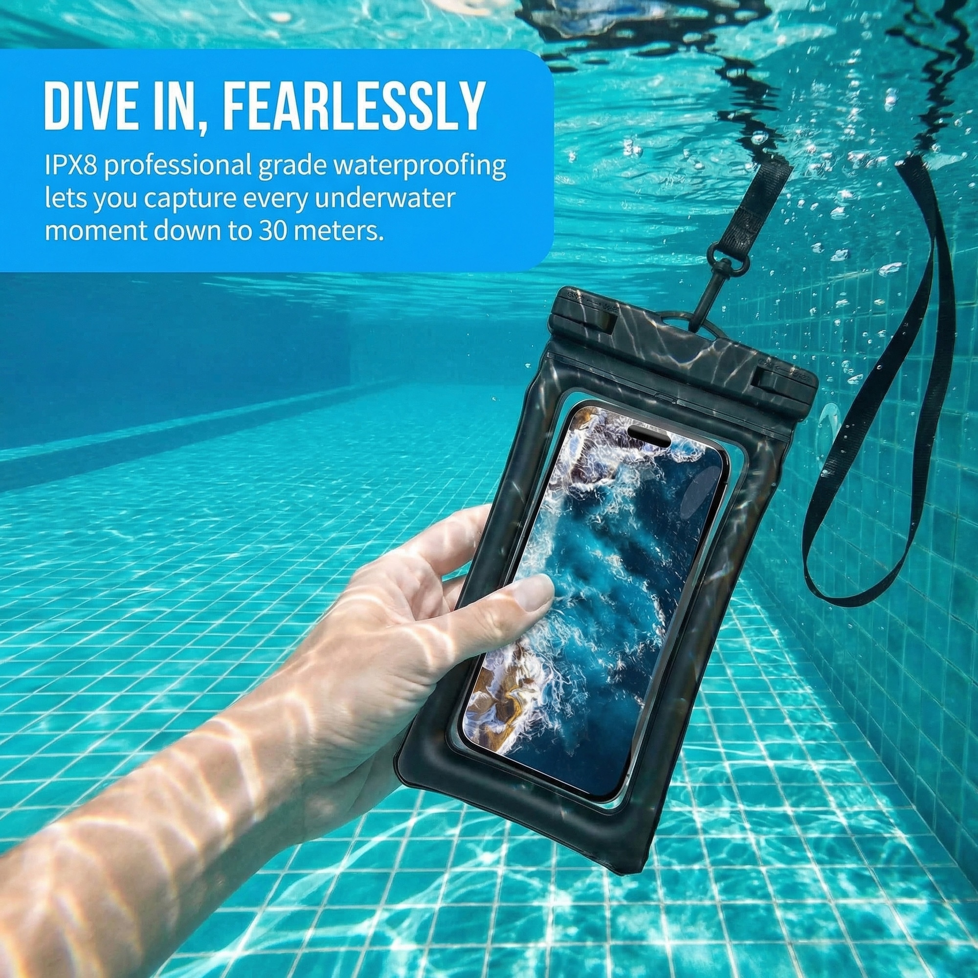 Husa telefon impermeabila IPX8 sub apa, compatibila telefoane pana la 7 inch iPhone Samsung Xiaomi, transparenta
