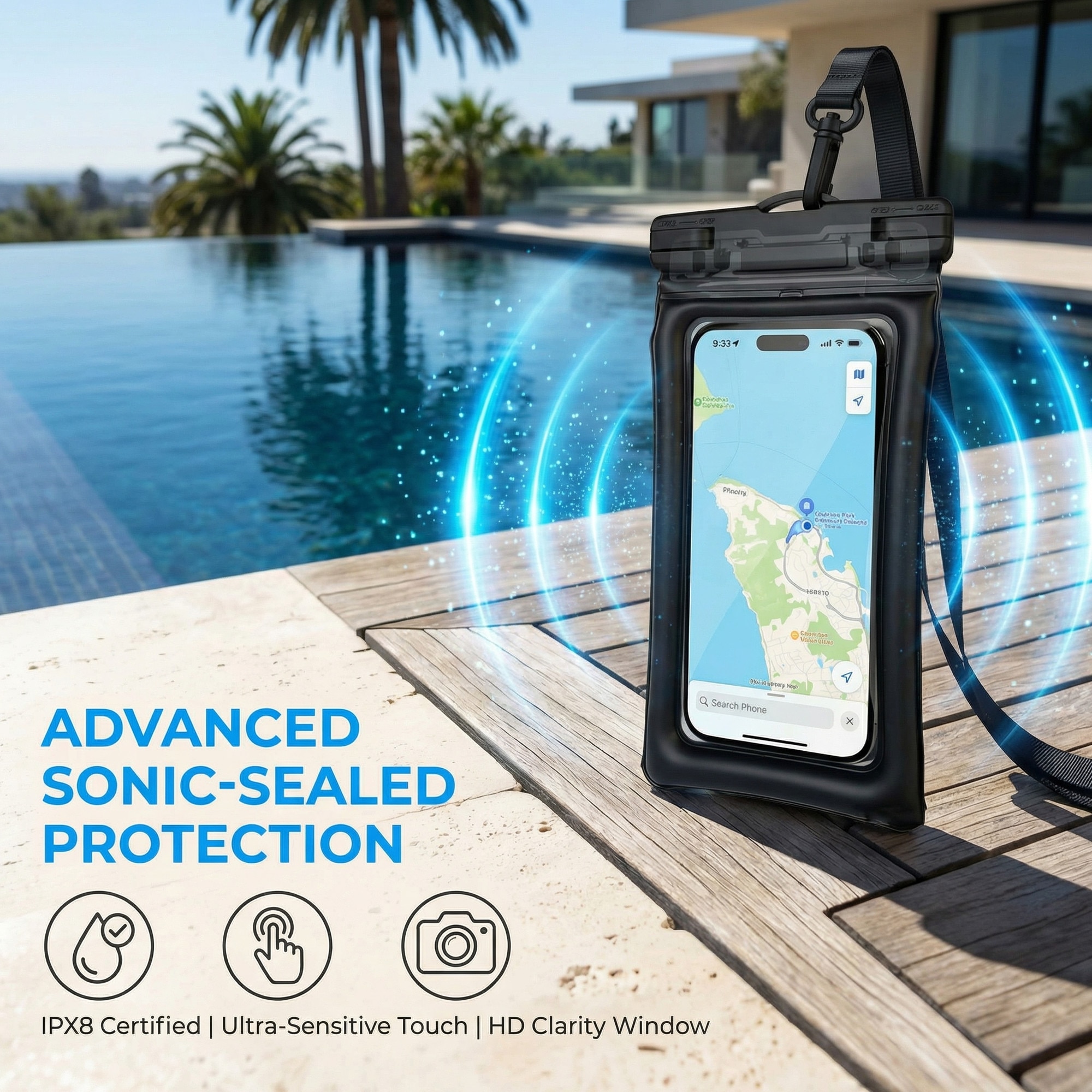 Husa telefon impermeabila IPX8 sub apa, compatibila telefoane pana la 7 inch iPhone Samsung Xiaomi, transparenta