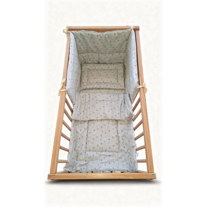 Set lenjerie matlasata 4 piese, 80x40cm, bumbac Oeko Tex, Primii Pasi