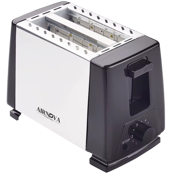 Prajitor de paine AIRNOVA® CrispToast, 750W, 2 felii, 6 trepte rumenire, Design Negru-Inox