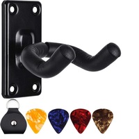 Suport rotativ perete tip U pentru chitara metalic cu burete protectie, reglabil si stabil, negru, usor de instalat, pentru chitara acustica, electrica, bas, ukulele, cadou set 4 pene chitara incluse