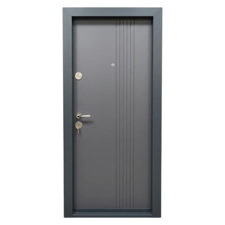 Usa metalica de apartament cu izolatie si vizor Novo Doors First Class NDS30, Deschidere Stanga Dreapta, Dimensiune 200X88 cm, Tabla 1.2 mm, Kit complet, Gri antracit