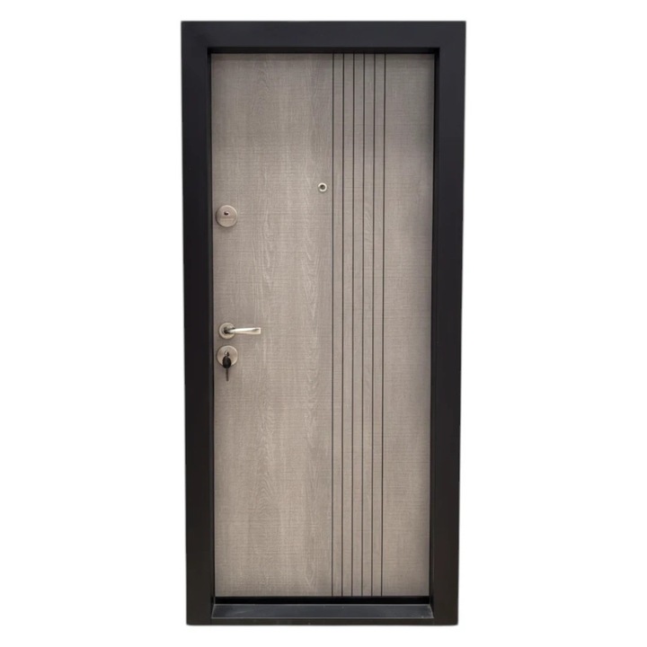 Usa metalica de apartament cu izolatie si vizor Novo Doors First Class NDS32, Deschidere Stanga Dreapta, Dimensiune 200X88 cm, Tabla 1.2 mm, Kit complet, Gri deschis