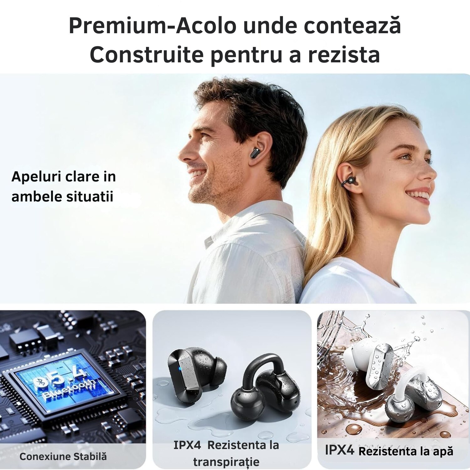 Casti Wireless Kinglucky A30, Design Dual 2in1, In-Ear ANC si Open-Ear ...