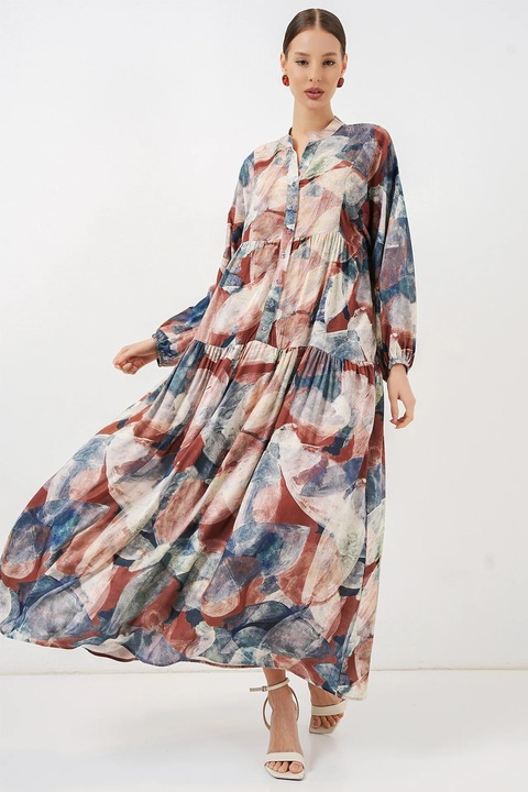 Rochie Maxi, Big Dart, Floral, Decolteu in V, Multicolor, Viscoza