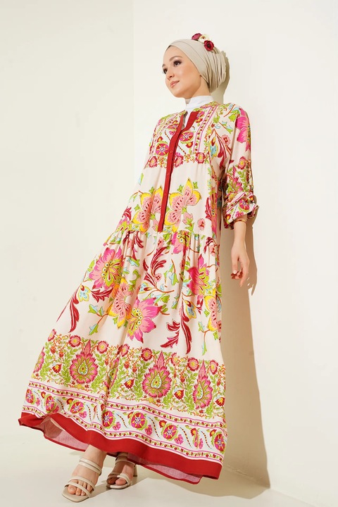 Rochie Maxi, Big Dart, imprimeu, decolteu in V, multicolor, viscoza, maneca lunga, captusita