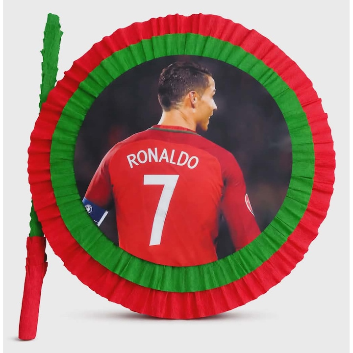 Pinata Ronaldo 35 cm cu bata, decoratiune petrecere copii, tema fotbal, aniversare