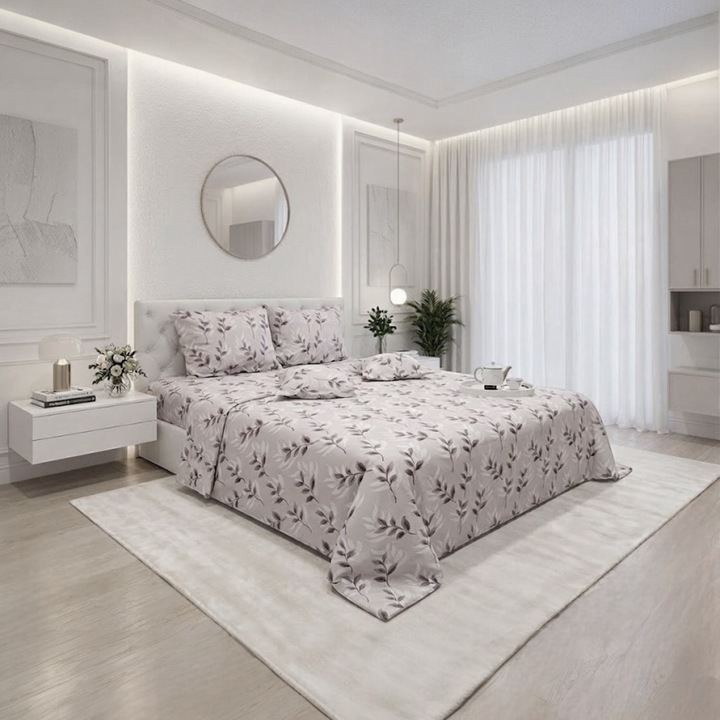 Lenjerie de pat pentru 2 persoane, Casa Bumbac Textil by Edural, 6 piese, cearsaf 240×260 cm, 100% bumbac ranforce