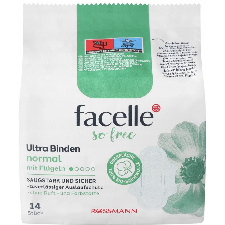 Facelle So Free normál tamponok, 14 darab, 100% organikus pamut, illatanyagmentes, bőrgyógyászatilag tesztelt