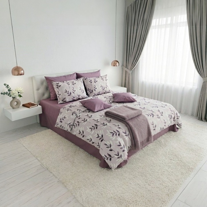 Lenjerie de pat din bumbac, Casa Bumbac Textil by Edural, 8 piese, cearsaf de pat 240×260 cm, 100% bumbac ranforce