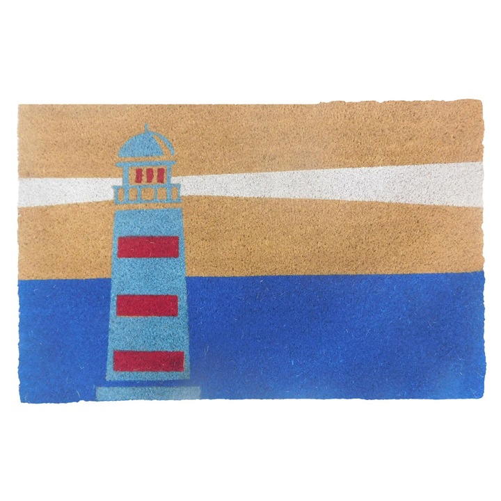 Relaxdays bejárati szőnyeg, 80 x 50 x 1.5 cm, világítótorony mintás, PVC, csúszásmentes, barna