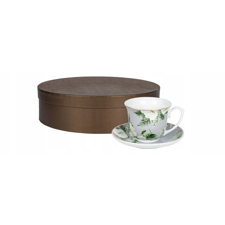 Set 6 cesti din portelan cu farfurii 250 ml, Livello, design elegant, 14 cm