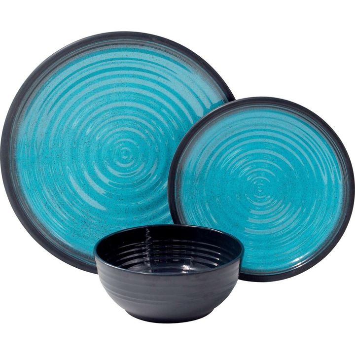 Flamefield Granite Aqua vidám készlet 12 darabos szürke-türkiz melamin 21.5x26.5x15cm