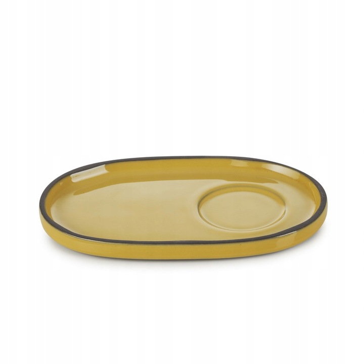 Revol Caractere ovális tányér, porcelán, csésze mélyedéssel, kurkuma sárga, 18 x 11.1 cm, magasság 1.5 cm