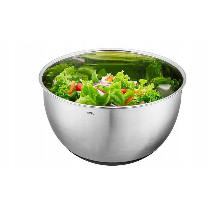 Купа от неръждаема стомана с капак, Gefu, 4,5L, 15x24см, противоплъзгаща, сребриста