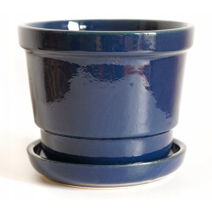 Ghiveci ceramic, Kwiatek Ceramika Szlachetna, 16cm, 13cm, alb, cu suport 14-14,5cm