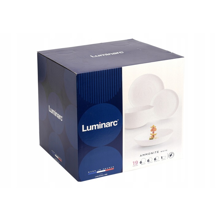 Étkezőkészlet 19 darabos, Luminarc Diwali Amonite, 6 mélytányér 20cm, 6 lapostányér 27cm, 6 desszerttányér 19cm, fehér