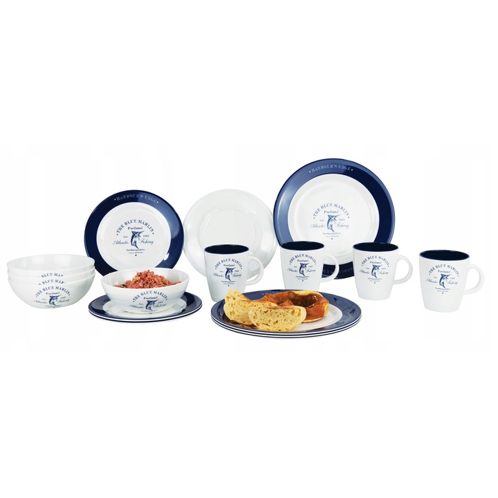 Set masa 16 elemente Blue Marlin, design modern, multicolor, pentru 4 persoane