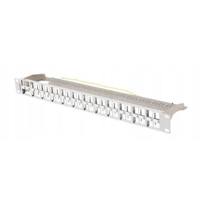 Patch panel 48 portos 1U 19" FTP, kígyó, Lanberg, kábelrendezővel, horganyzott acélból