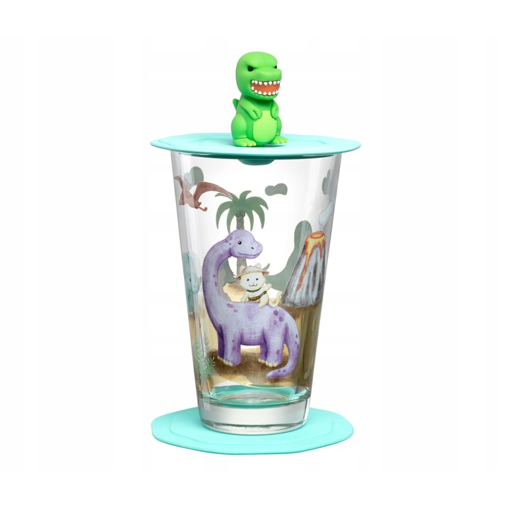 Pohár szett Bambini, Leonardo, 300ml, dinoszaurusz, tetővel és tartóval