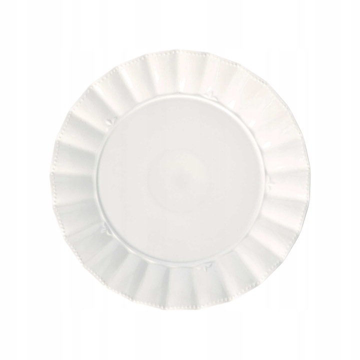 6 darabos készlet, Porcellana Bianca Ducale étkészlet tányér, porcelán, hullámos szél gyöngyös részlettel, mosogatógépben mosható, fehér, 6 x 26.5 cm