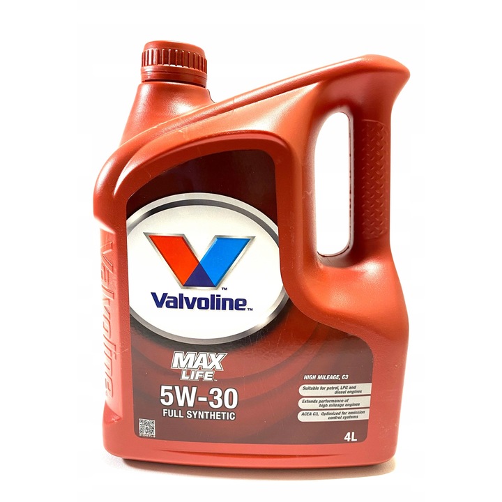 Ulei motor Valvoline MaxLife 5W30 C3 4l, pentru motoare cu peste 100,000 km, reduce uzura, previne scurgerile