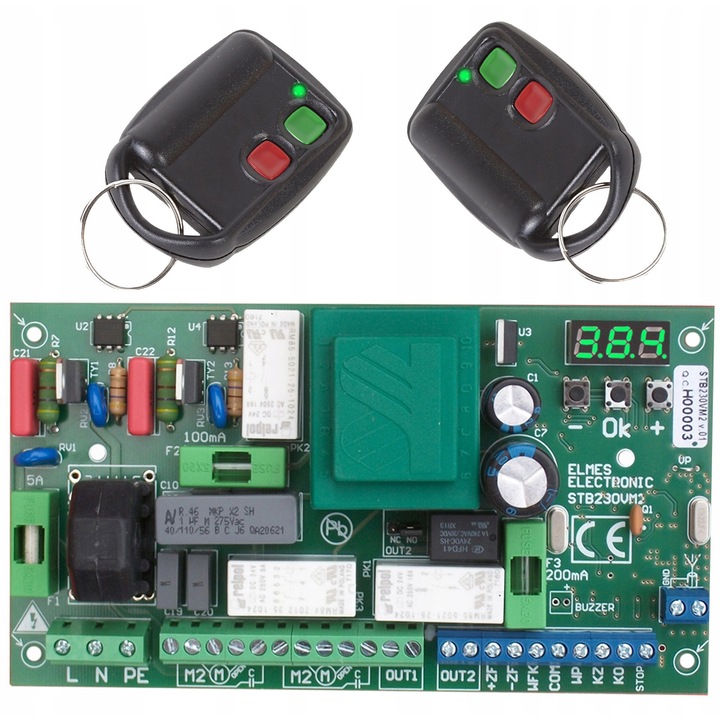 Комплект: Контролер за порта Elmes STB230VM2 + 2x дистанционни DWB100HT, 230V AC, 500W, 165x90x45mm
