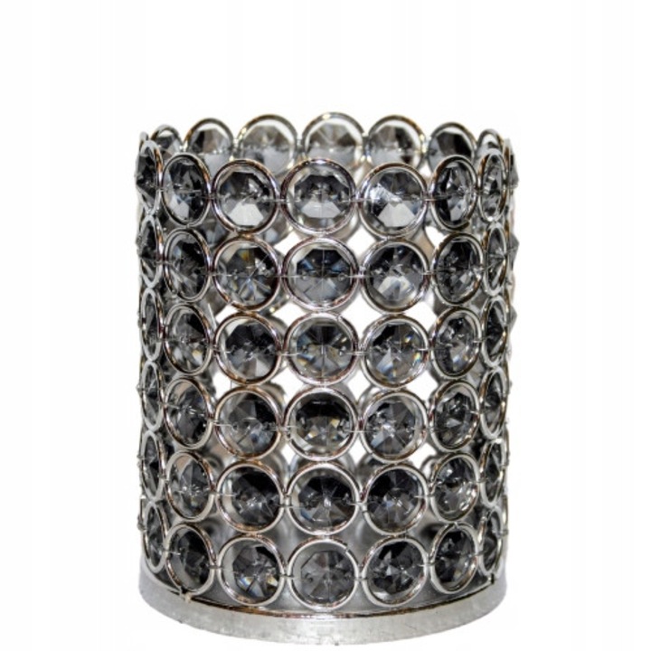 Suport lumanari, 13x10,5cm, argintiu, sticla metalica