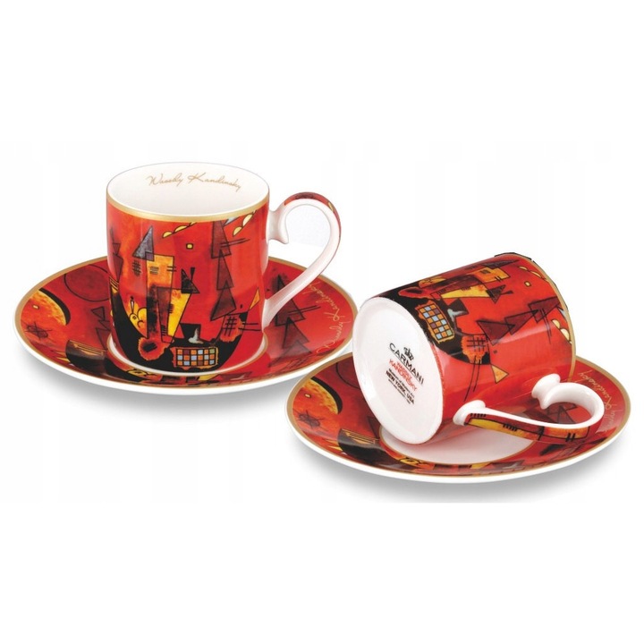 Set 2 cani espresso Carmani, Wassily Kandinsky, 120ml, portelan, cu farfurioare