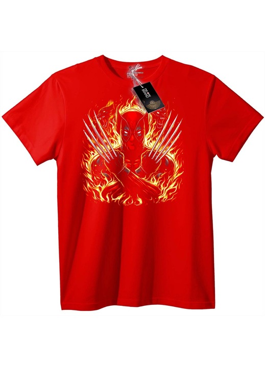 Tricou Deadpool & Wolverine în flăcări, Rosu