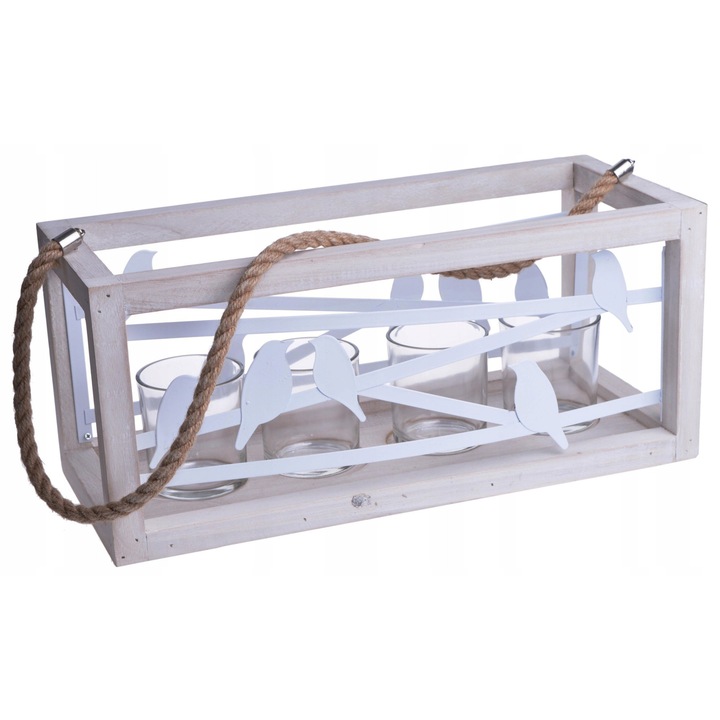 Поставка за свещи, Ewax, дървен фенер за 4 свещи, 41x17.5x18см