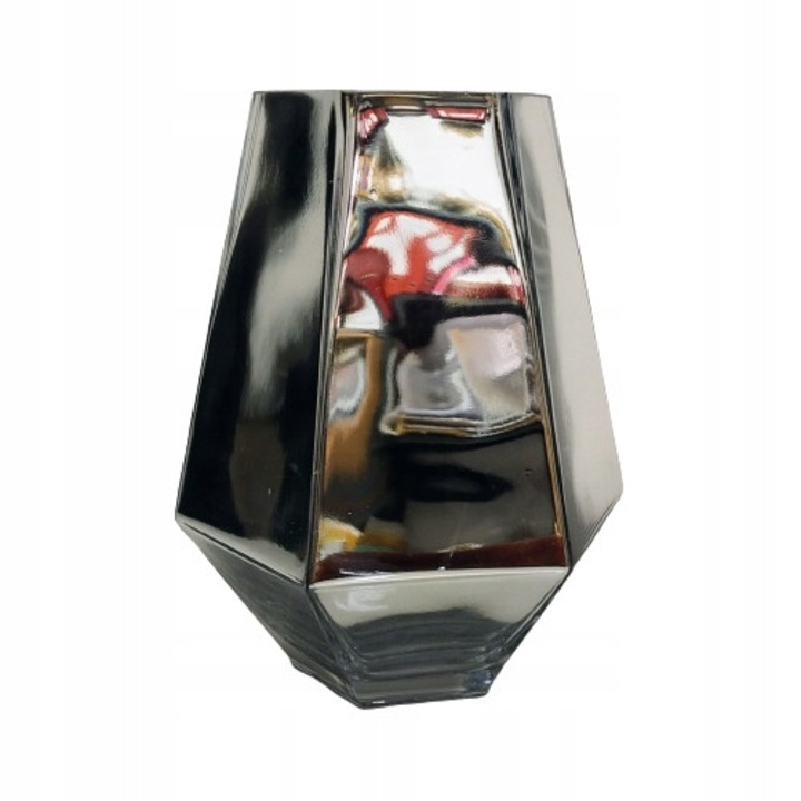 Vaza geometrica din sticla, 21cm, argintie, set decorativ