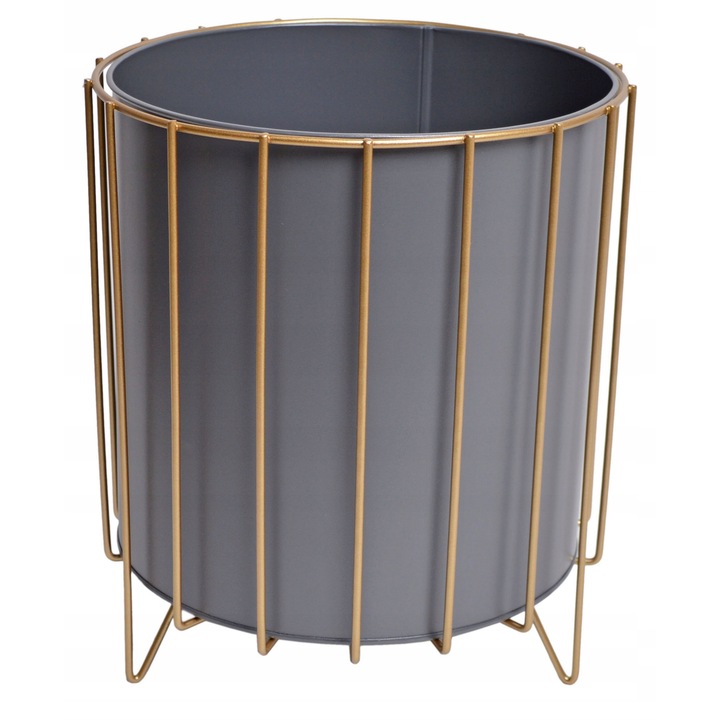 Ghiveci decorativ, 24x28cm, gri cu suport metalic auriu