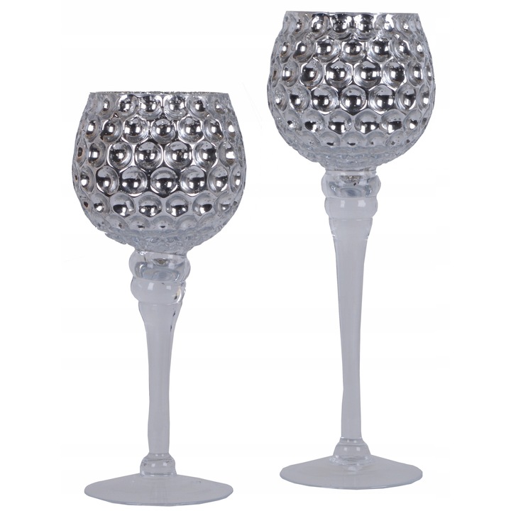 Комплект стъклени поставки за свещи, Ewax, 10x10x25cm и 10x10x30cm, сини