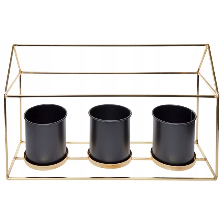 Ghiveci metalic cu suporturi, negru-auriu, 40x14cm, 24cm