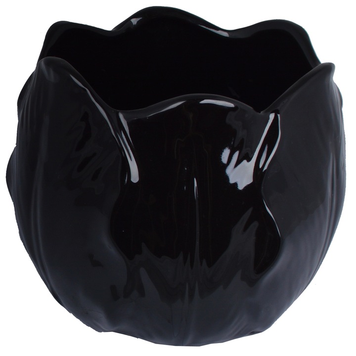 Ghiveci ceramic, Ewax, negru, 15x15x14cm