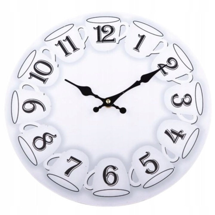 Ceas decorativ, Dakls, model cu filizanek, 34cm, alb