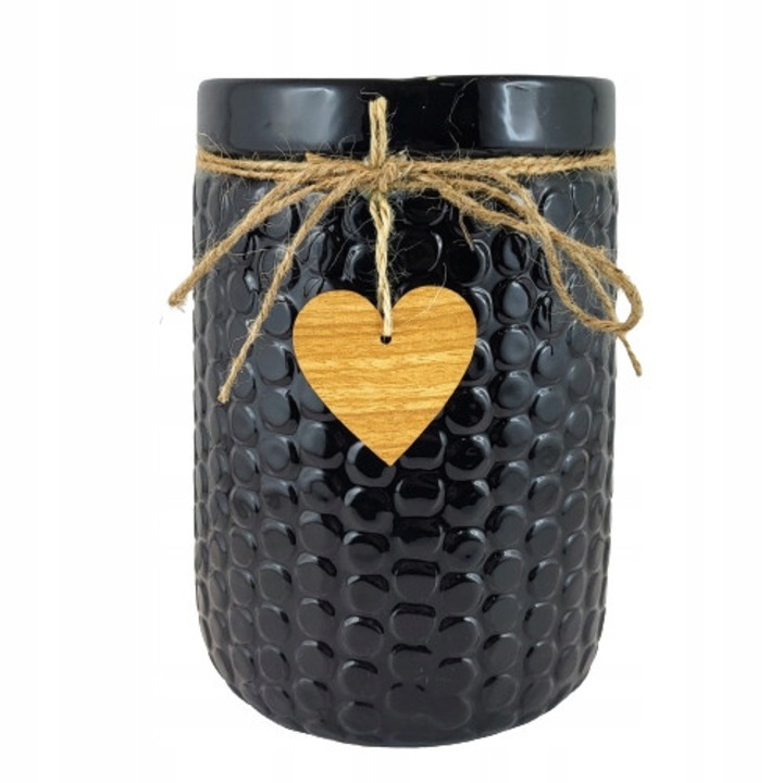 Vaza ceramica, neagra cu puncte, 14,5x20,2x14,5cm, set decorativ