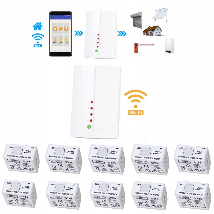 Szett: 10x vezérlő STM + Modul WF1, Wi-Fi vezérlés, 42x35x21mm, 433.92MHz