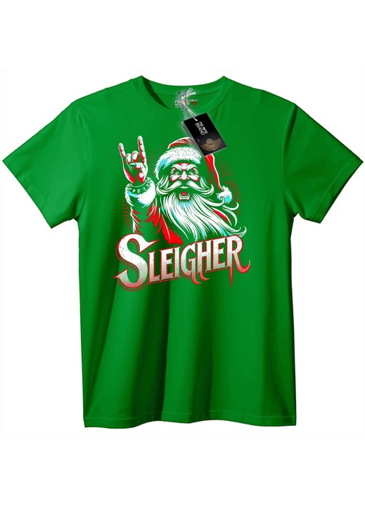 Tricou rock Moș Crăciun călăreț, Verde